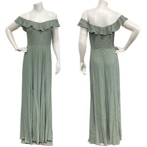 Verbena Dress by Reformation Green Off Shoulder Maxi Sz 6